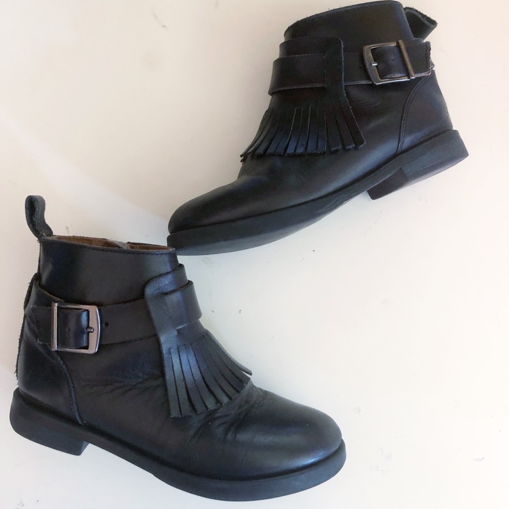 Zara girls black leather fringe ankle boots 11.5